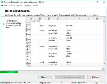 Exportación de la información recuperada a Microsoft Excel