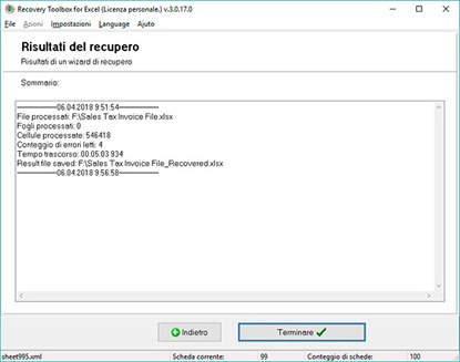 Visionare il report sul recupero