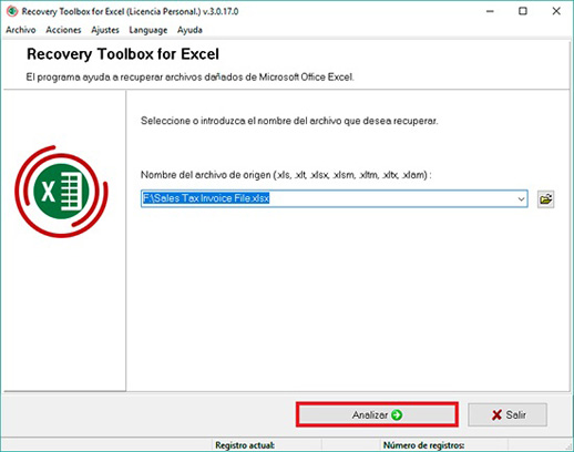 analizar archivo Excel dañado