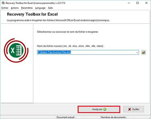 analyser un fichier excel corrompu