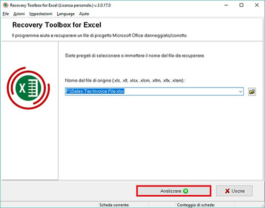analizza file excel corrotti